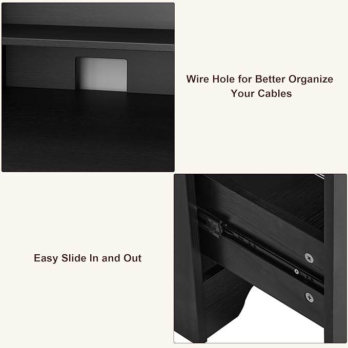TTVIEW Computer Desk with Drawers and Hutch Shelf Wood Executive Desk Writing Study Table with 43” Wide Tabletop Small Desk with File Drawer for Home Office Bedroom Black