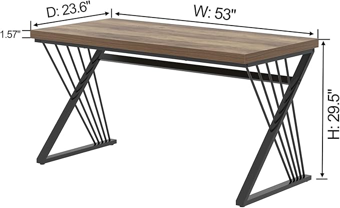 FOLUBAN Computer Desk Modern Home Office Desk Wood and Metal Study Writing Gaming Table for Bedroom Living Room Rustic Oak 53 Inch