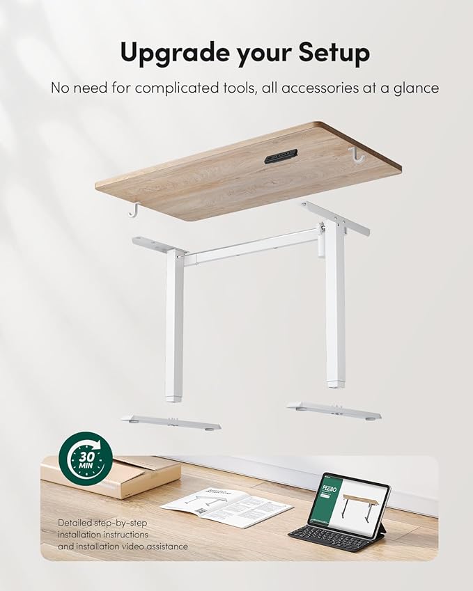CubiCubi 40 x 24 Small One-Piece Standing Desk Adjustable Height Electric Computer Sit Stand up Home Office Workstation with 4 Memory Presets Headphone Hook Maple
