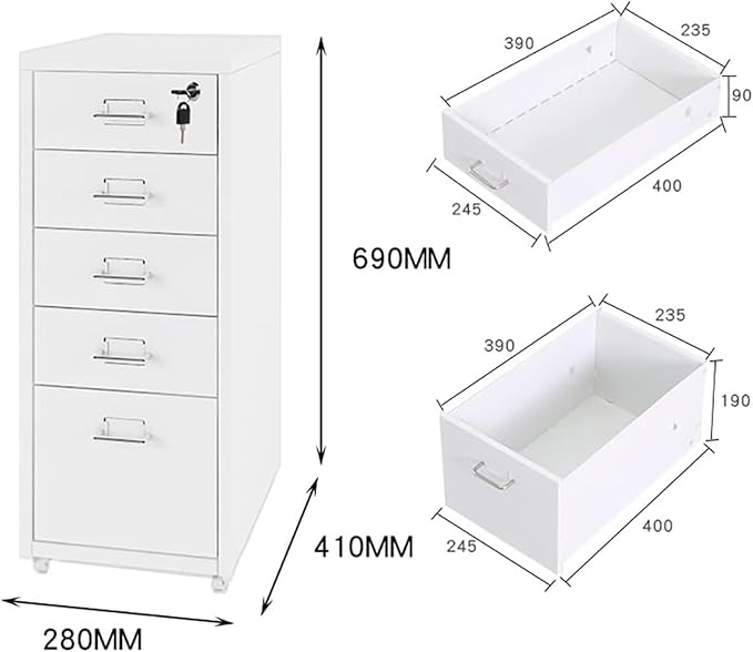 Vertical Filing Cabinet Metal Mobile File Cabinet with Lock and Casters 3/5 /6/8 Drawer Home Office Cabinet for A4 File (Color : Black Size : 5)