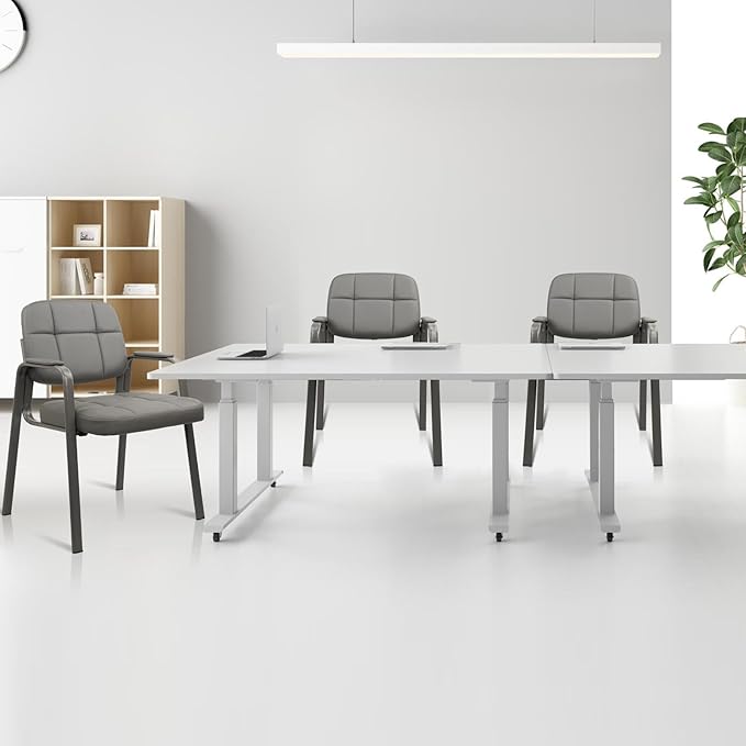 CLATINA Leather Guest Chairs Set of 2 Desk Chair No Wheels Office Reception with Padded Arms for Office Conference Waiting Room Grey