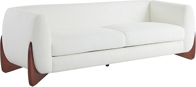 Merax 82 Inch Boucle Sherpa Sofa Chenille Loveseat with Removable Cushions &amp Wood Legs Modern Plush 3-Seater Couch for Living Room Beige