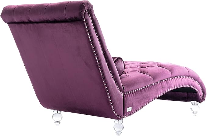 Leisure Velvet Concubine Sofa Accent Sofa Chaise Reclining Lounger Barrel Sofa with Acrylic Feet (Purple)