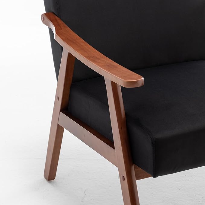 Mid Century Modern Accent Chair with Solid Wood Frame Fabric Microfiber Upholstered Armchair for Bedroom Reading Room Living Room and Lounge Black