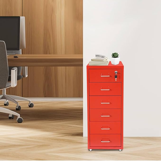 LOYALHEARTDY 6 Drawer File Cabinet with LockMetal Office Filing Cabinets with WheelsRemovablefor Home Office- Organization and Storage Lmportant Ddocuments/Personal Effects/Confidentiality