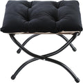 15 Foldable Foot Stool Ottoman with Metal Frame - Washable Black Upholstered Indoor/Outdoor Footrest for Living Room Bedroom Patio - Space-Saving Compact Design