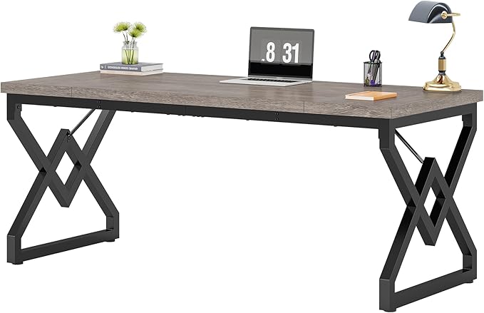 LITTLE TREE 63 W Executive Desk Extra Sturdy Thickened Wooden Workstation Study Desk Computer Desk Large Home Office Writing Desk for Home Office