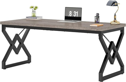 LITTLE TREE 63 W Executive Desk Extra Sturdy Thickened Wooden Workstation Study Desk Computer Desk Large Home Office Writing Desk for Home Office