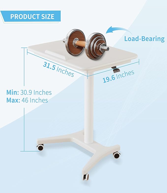 Soild Wood Mobile Folding Standing DeskHeight Adjustable Rolling Laptop TableSpace-Saving Portable Sit-Stand Desk 90° Tiltable Desktop PC Table with Wheels Home Office and Bedroom