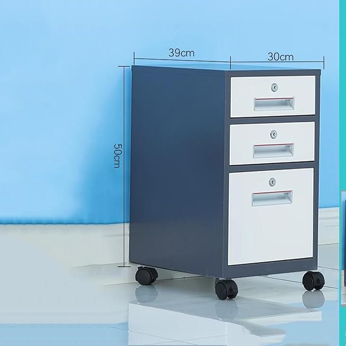 Office Tin File Cabinet Short Cabinet Under The Desk Three Drawer Movable Cabinet with Lock Storage Storage Cabinet (Color : A)