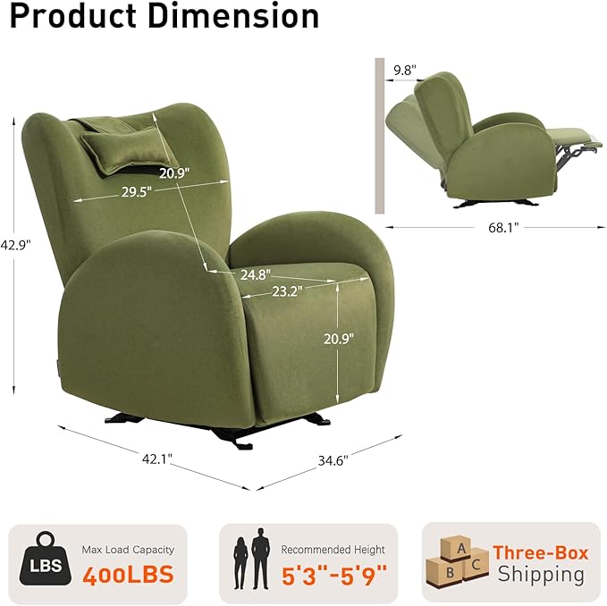 EONIX Stylish Power Glider Rocker Recliner Chair Dual Motor Independently Controlled Footrest and Backrest Detachable Headrest Lazy Boy Recliner Chair for Living Room SXXY010041 Olive Green