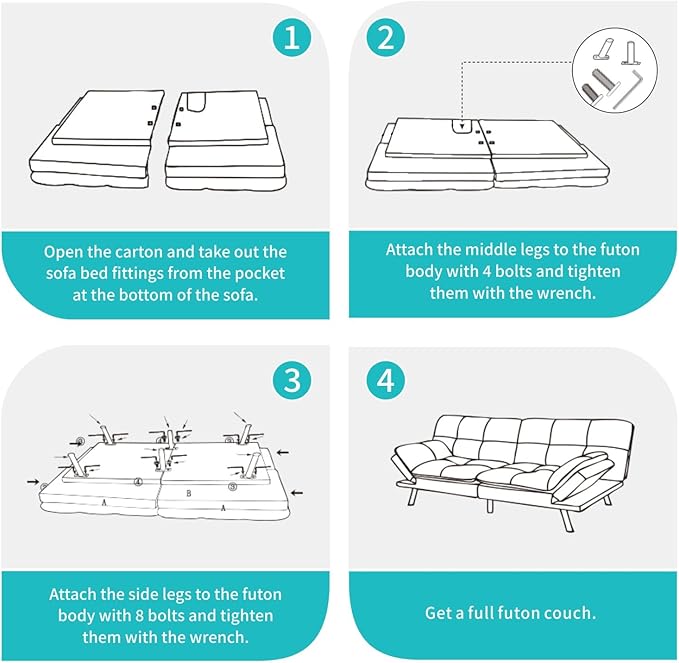 MUUEGM 71 Futon Sofa Bed with Memory FoamFuton Couch with Adjust Backrest and Armrest Couches Bed for Living RoomStudios Apartments Dormitories Offices and Game Rooms. Dark Gray Sofa Bed