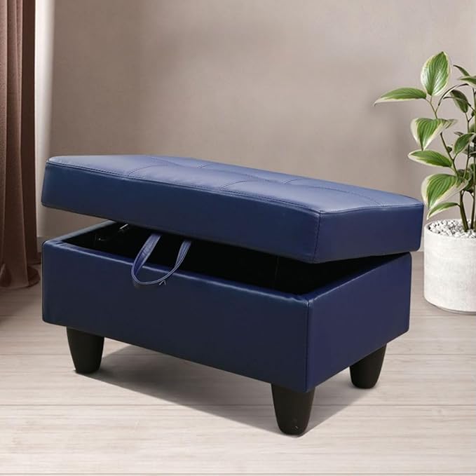 Blue L-Shaped 3-Piece Faux Leather Sofa with Storage Ottoman Set Sectional Couch Sofa Set for Living Room Office Small Space