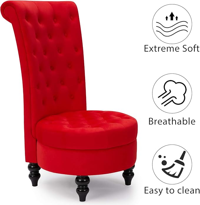 ECOTOUGE Queen Throne Chairs for Party Royal Design High Back Armless Chair with Sturdy Wood Legs for Bedroom Red