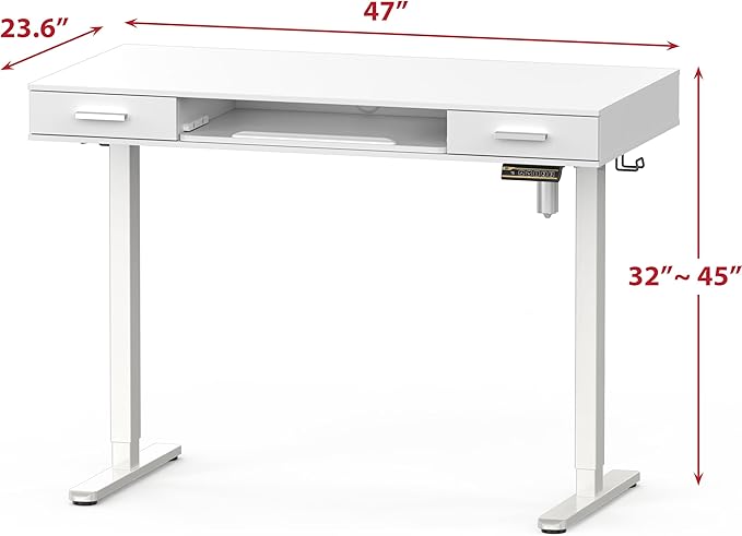 SHW 48-Inch Electric Height Adjustable Desk with Keyboard Tray and 2 Drawers White