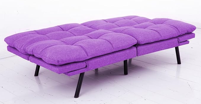MUUEGM Faux Leather Futon Bed Convertible Memory Foam Sofa Bed Modern Love Seat for Living RoomCompact SpaceApartmentOfficeAdjustable Backrests Armrests Couch Sleeper71 Sofas Purple