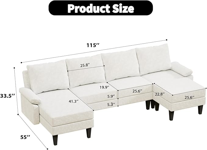 Sectional Couches for Living Room Convertible 4 Seat Modular Sectional Sofa Set for Living Room L Shaped Couch or U Shaped Couch with Ottoman for Apartment White