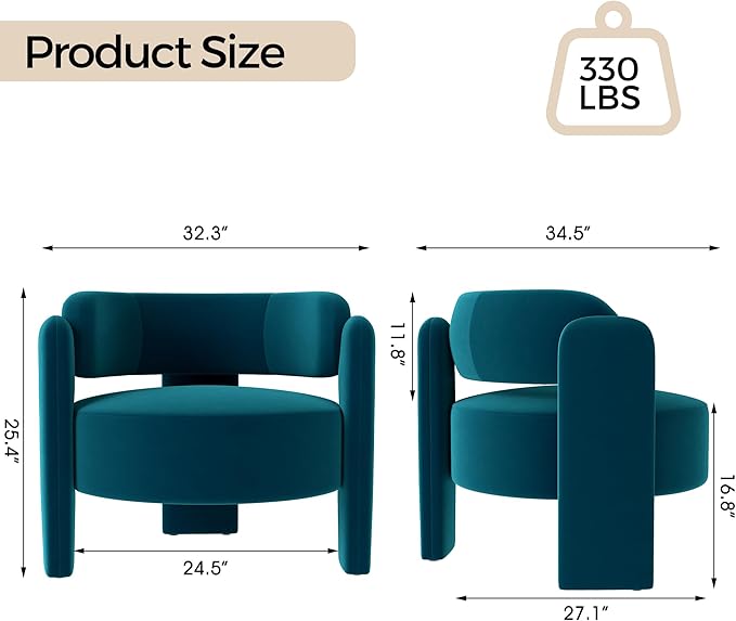 NOBPEINT Mid Century Modern Accent Barrel Chair Round Upholstered Leisure Armchair with Open Back for Living Room Bedroom Apartment Blue