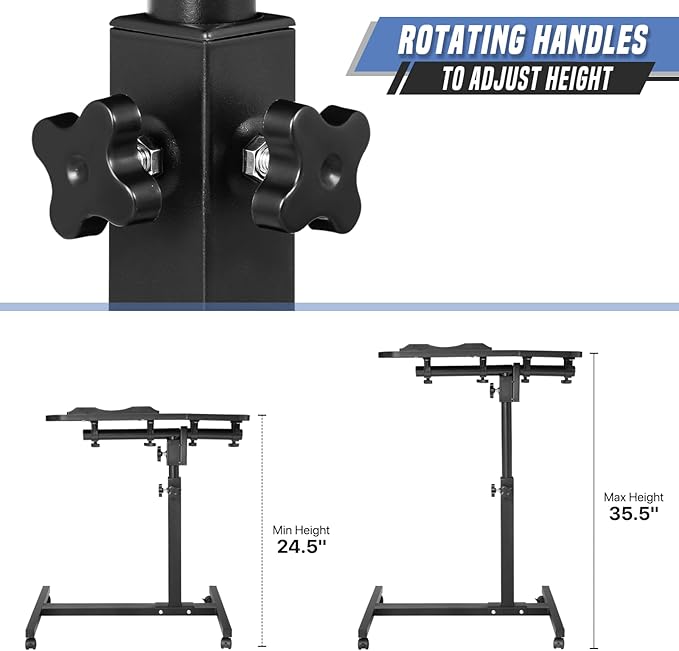 Mobile Laptop Desk Standing Desk Height Adjustable Rolling Table Bed Side Laptop Table with 2 Tilting Desktops and Wheels 360° Rotatable Computer Workstation for Office Home and Hospital Black