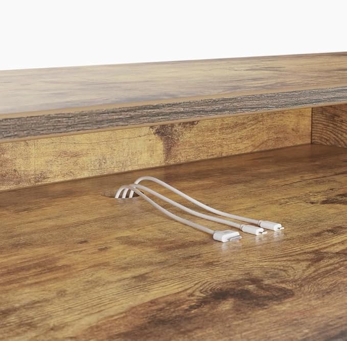 FEZIBO 55 x 24 Inch Whole-Piece Height Adjustable Standing Desk with Double Drawers Sit Stand Desk Stand Up Table (Send Two Packages) Rustic Brown Top