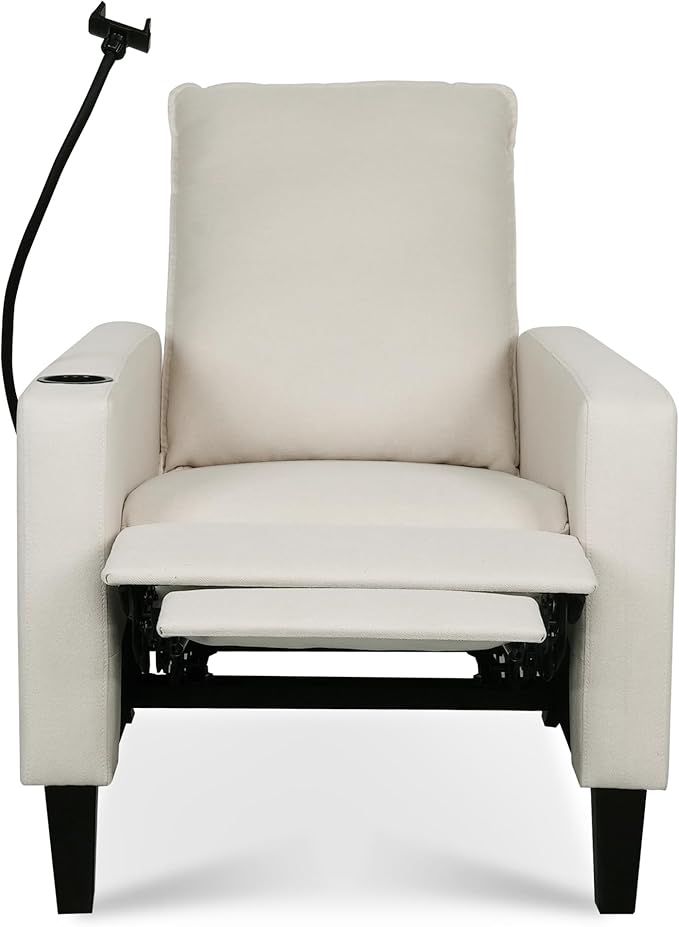 Beige Adjustable Recliner Chair with Phone Holder &amp Cup Holder for Living Room Modern Push Back Recliner Sofa