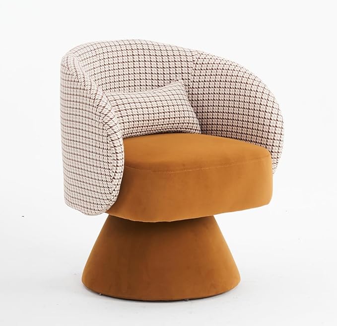 Swivel Accent Chair Swivel Barrel Chair with Pillow 360 Degree Swivel Armchair Round Club Chair for Living Room Bedroom Office Lounge (Coffee+Velvet)