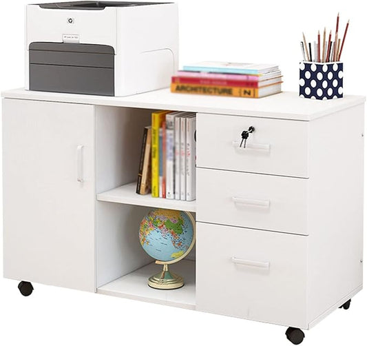 HASMI Filing Cabinet Wood Mobile Filing Cabinet Storage Cabinet for Closet/Office 3-Drawer with Door File Cabinet Storage with 4 360Wheels Storage Cabinet (Color : C)