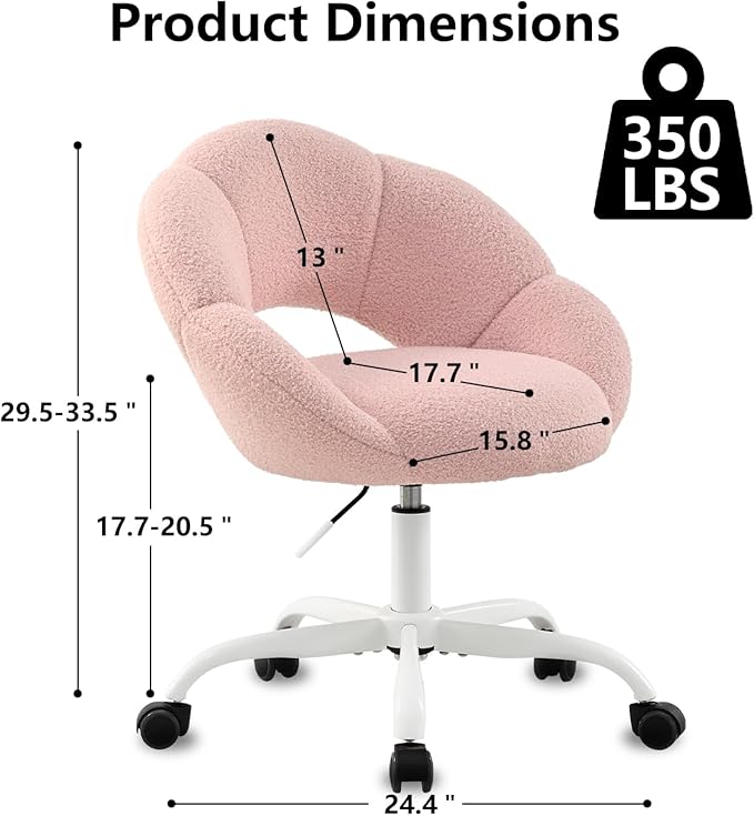 Vanity Chair Petal-Shaped Criss Cross Chair with WheelsUpholstered Tall Office Chair with Back for Girls WomenMid-Back Swivel Accent Chairs for Living Room Bedroom (Pink)