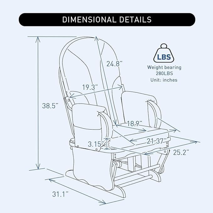 Solid Wood Glider Gentle Rocking Chair Stylish Modern Glider Rocker with Padded Cushion Smooth Rocking Motion Indoor Living Room ReadingWatchingSleeping Beech Color+Blue