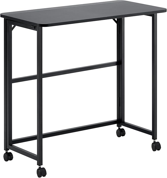 Mobile Small Rolling Computer Desk Folding Laptop Cart Table with Wheels Portable Foldable Desk for Small Spaces Compact Rolling Office for Couch Bed Study Home (Black31.5L × 15.75W × 29.53H)