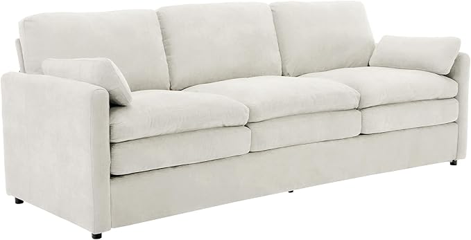 89 Oversized Cozy Upholstered 3-Seater Sofa Comfy Cloud Sofa with Detachable Lumbar Pillow Chenille Fabric Cloud Sofa Double Cushion Couch for Living Room (Beige-3c)