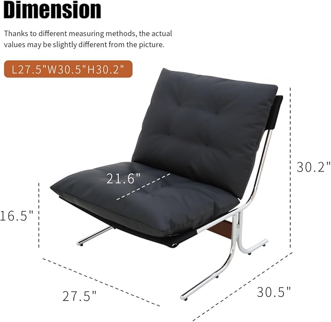 Leather Armchair Modern Accent Chair High Back Living Room Chairs with Metal Legs and Soft Padded Sofa Chairs for Home OfficeBedroomDining Room (Black)