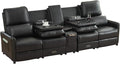 Reclining Loveseat Sofa 4 Seat Manual Recliner Couch with Flip Middle Backrest Console Wall Hugger Storage Drawer &amp Cup Holder for RV &amp Living Room Seating (Black 4 seat &amp Console)