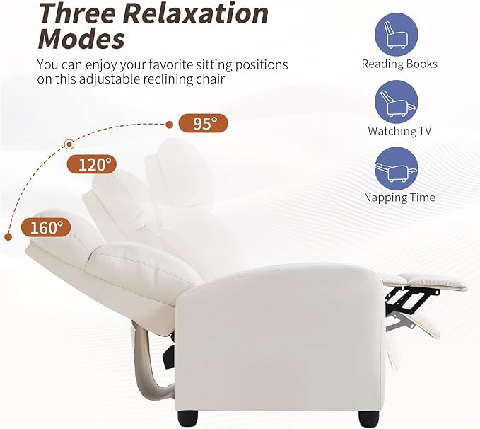 PayLessHere Recliner Chair Single Reclining Sofa Home Theater Seating with Lumbar Support and Padded Backrest for Living Room and Bedroom (Fabric Beige-Massage)