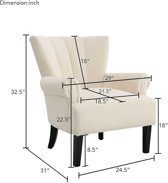 Modern Accent Living Room ChairsPolyester Armchair Club Chair with Channel Back Accent Chair for Living Room Bedroom Reading Room Soft Fabric Wooden Leg (Beige)