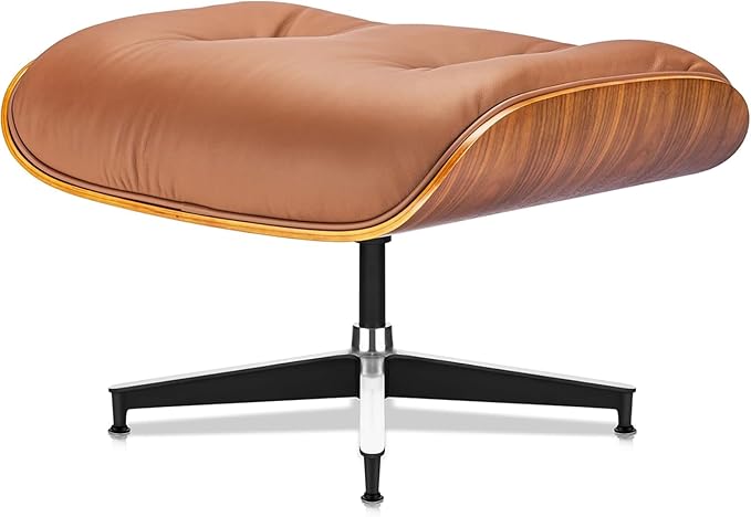Mid Century Chaise Lounge Chair and Ottoman Reading Chair Leather Accent Chair Modern Chair Classic Design Heavy Duty Base Support for Living Room (Walnut-Brown Upgraded)