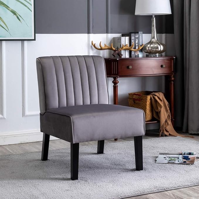 Reese Mid Century Modern Accent Chairs Set of 2 with Minimalist Design Elegant Velvet Upholstery and Solid Wood Legs Ideal for Living Room or Bedroom Grey