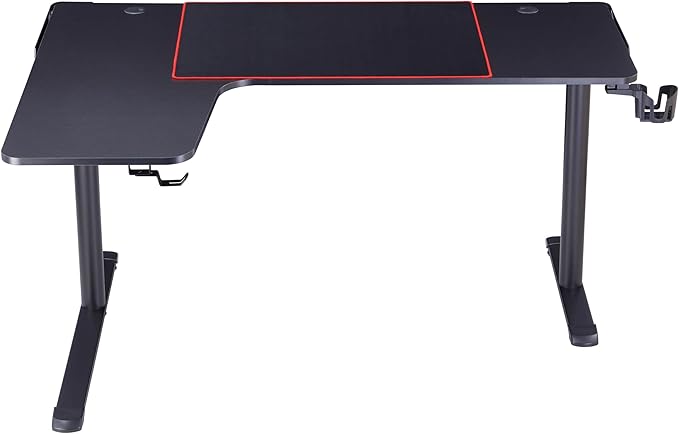 Homes: Inside + Out Kindira Modern Steel Gaming Desk with USB Ports PC Mouse Pad and Rotatable Cup-Holder for Home Office Classroom Study Room Black L-Shape