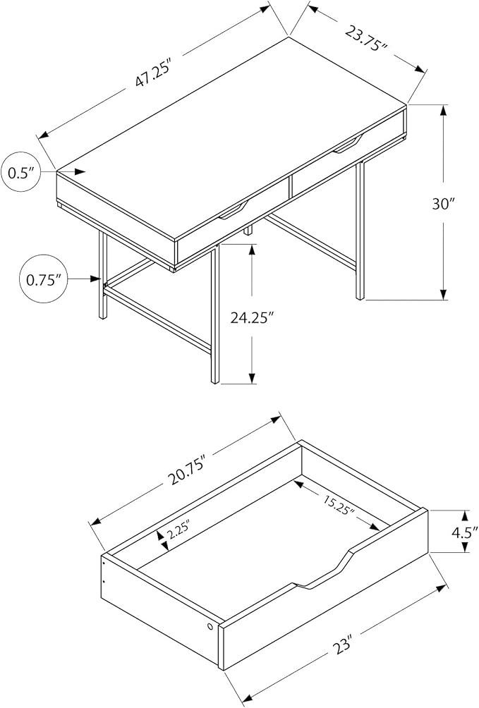 Computer Desk Home Office Laptop Storage Drawers 48 l Work White Marble Look Laminate Black Metal Contemporary Modern