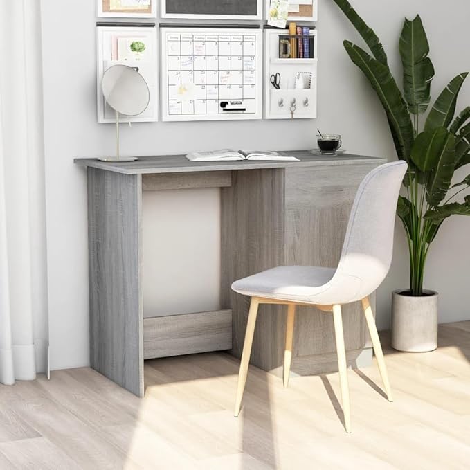 Modern Grey Sonoma Computer Desk 39.4 L Wood Office Workstation with Drawer &amp Door Storage Compact Small Desk for Bedroom Study Home Office Dorm
