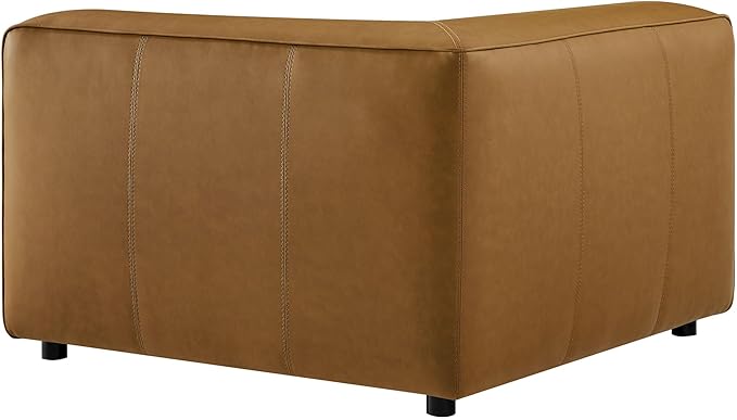 Modway Auren Vegan Leather Corner Modular Chair in Camel - Mid Century Modern Faux Leather Corner Sectional Couch - Living Room Armless PU Leather Single Sofa Chair