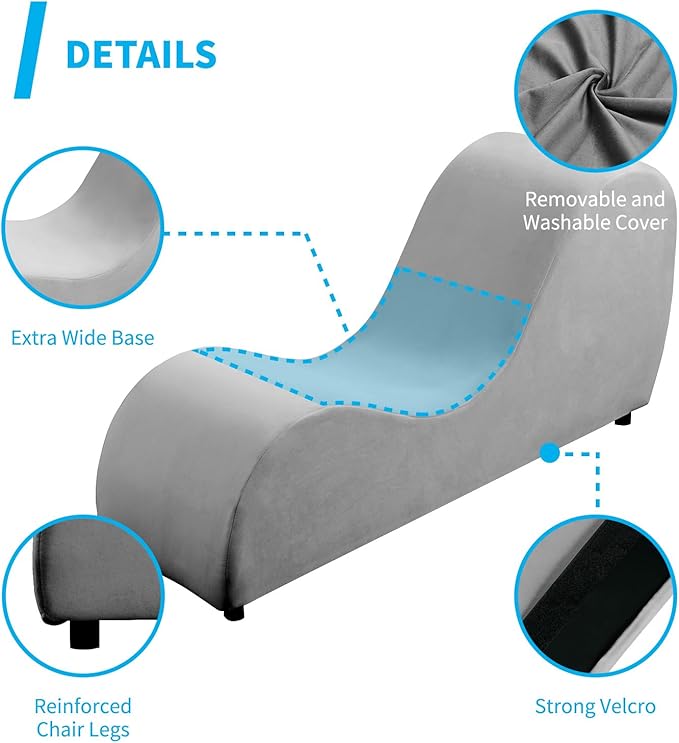 Mjkone 60.6 W Yoga Sofa Chaise Lounge Chair for Adults Office Yoga Stretching Curved Velvet Yogas Chaise Couch Indoor for Living Room Relaxing Lounges Chair for Apartment Exercising Light Grey