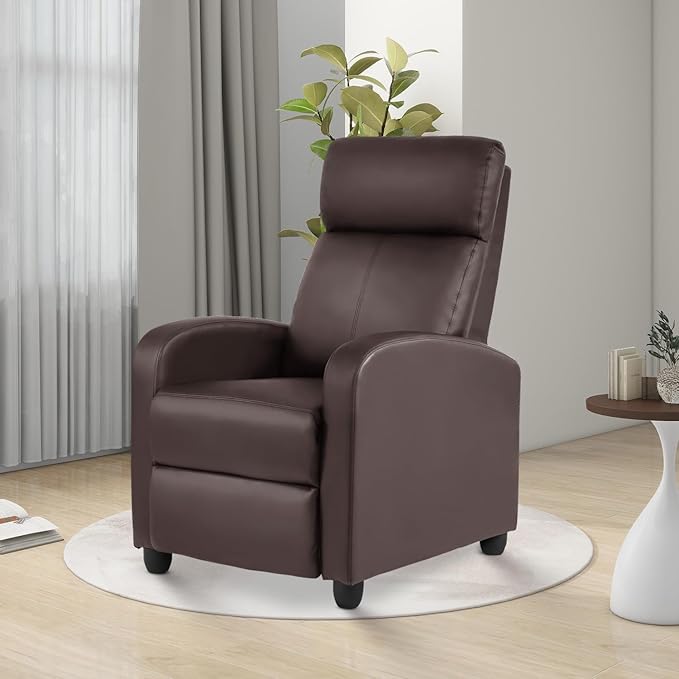 Recliner Chair PU Leather Massage Single Sofa Home Theater Seating Breathable Padded Reading Sofa with Footrest for Bedroom Living RoomBrown