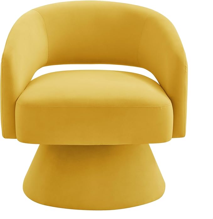 GDFStudio Swivel Barrel Chair Accent Arm Chair for Living Room Upholstered Velvet Round Reading Armchair Modern 360 Degree Comfy Swivel Chair with Open Backrest for Bedroom Office Yellow