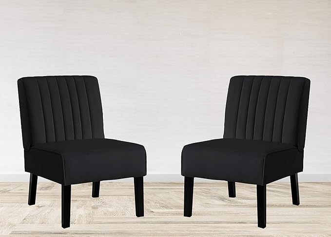 Reeso Mid Century Modern Accent Chairs Set of 2 with Minimalist Design Elegant Velvet Upholstery and Solid Wood Legs Ideal for Living Room or Bedroom Midnight