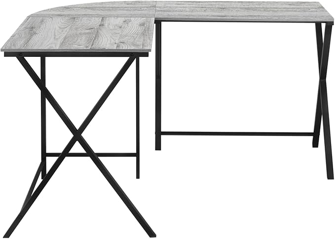 Contemporary L-Shape Corner Computer Desk 55 L Grey Laminate Black Metal Home Office Workspace