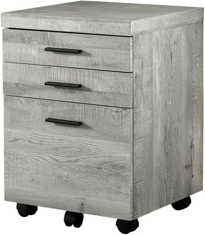 Rolling 3-Drawer File Cabinet with Rustic Grey Wood-Look Finish Printer Stand with Locking Casters Legal &amp Letter-Size Storage Drawers Contemporary Mobile Office Storage