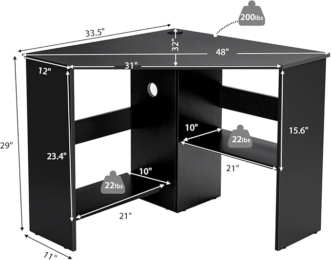 LDAILY Corner Desk Space Saving 90 Degree Triangle Computer Desk with Storage Shelves &amp Cable Holes Wood Compact Corner Writing Table for Small Spaces Home Office Bedroom &amp Living Room Bl