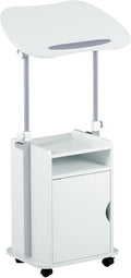 Techni Mobili Adjustable Laptop Cart with Storage Rolling Mobile Workstation Desk with Cabinet Shelf &amp Locking Wheels. Height Adjustable Sit to Stand for Home Office Bedside or Classroom (Whit