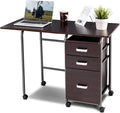 Tangkula Folding Computer Desk with 3 Drawers Mobile Home Office Desk Portable Laptop Desk Writing Table Space Saving Compact Desk for Small Spaces Dorm Apartment